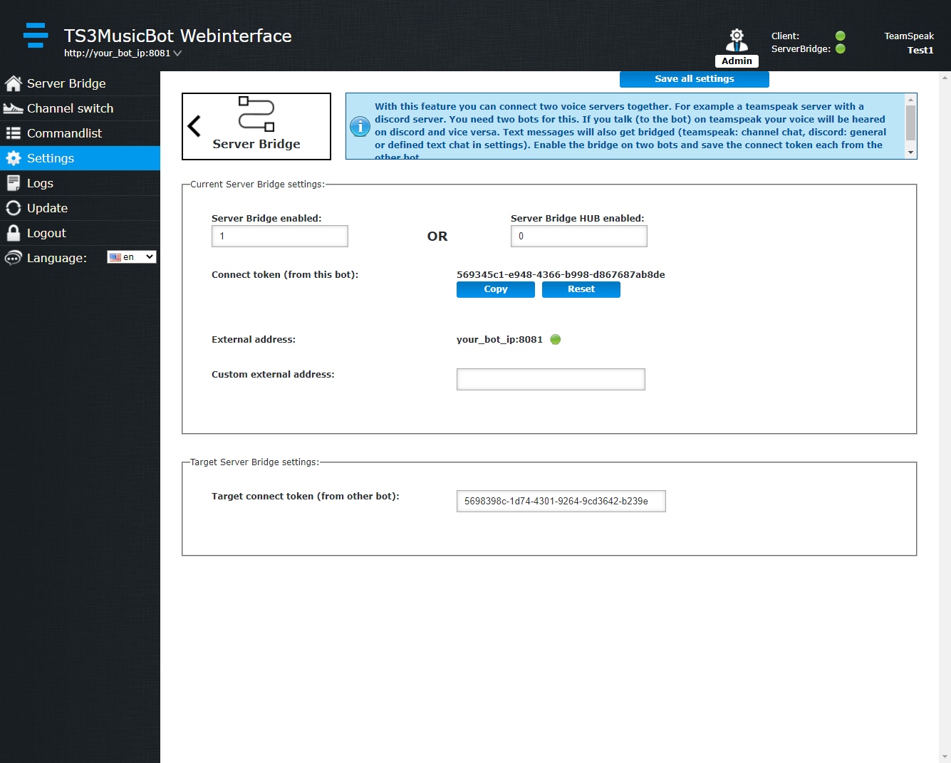 TS3MusicBot ServerBridge Settings